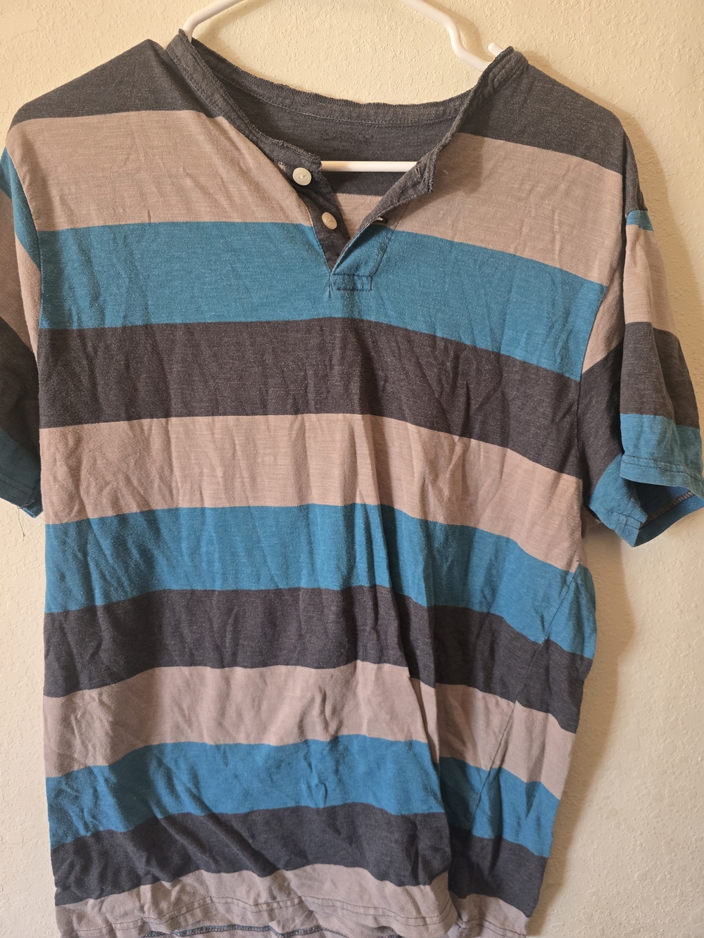 Carbon Striped Short-Sleeve Henley in Blue, Gray, Cream